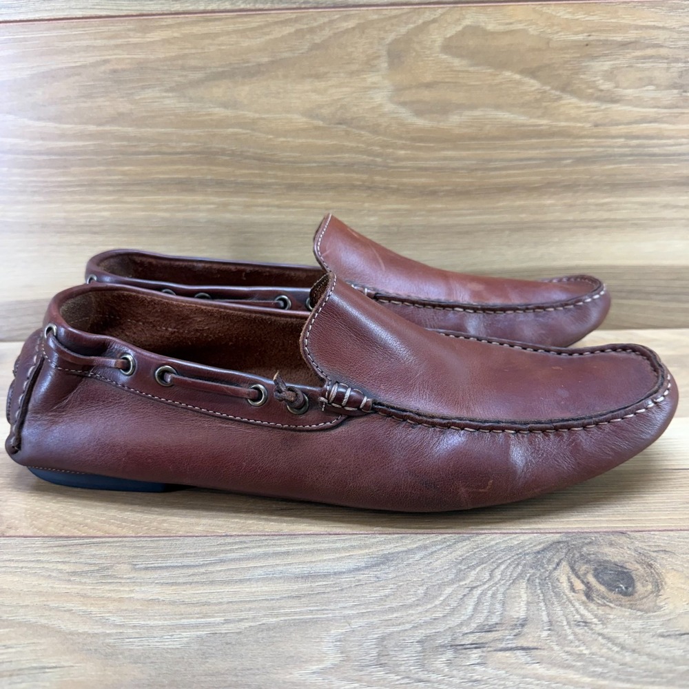 To Boot Adam Derrick Driving Loafers Mens 11 Whiskey Brown Leather Moc Toe